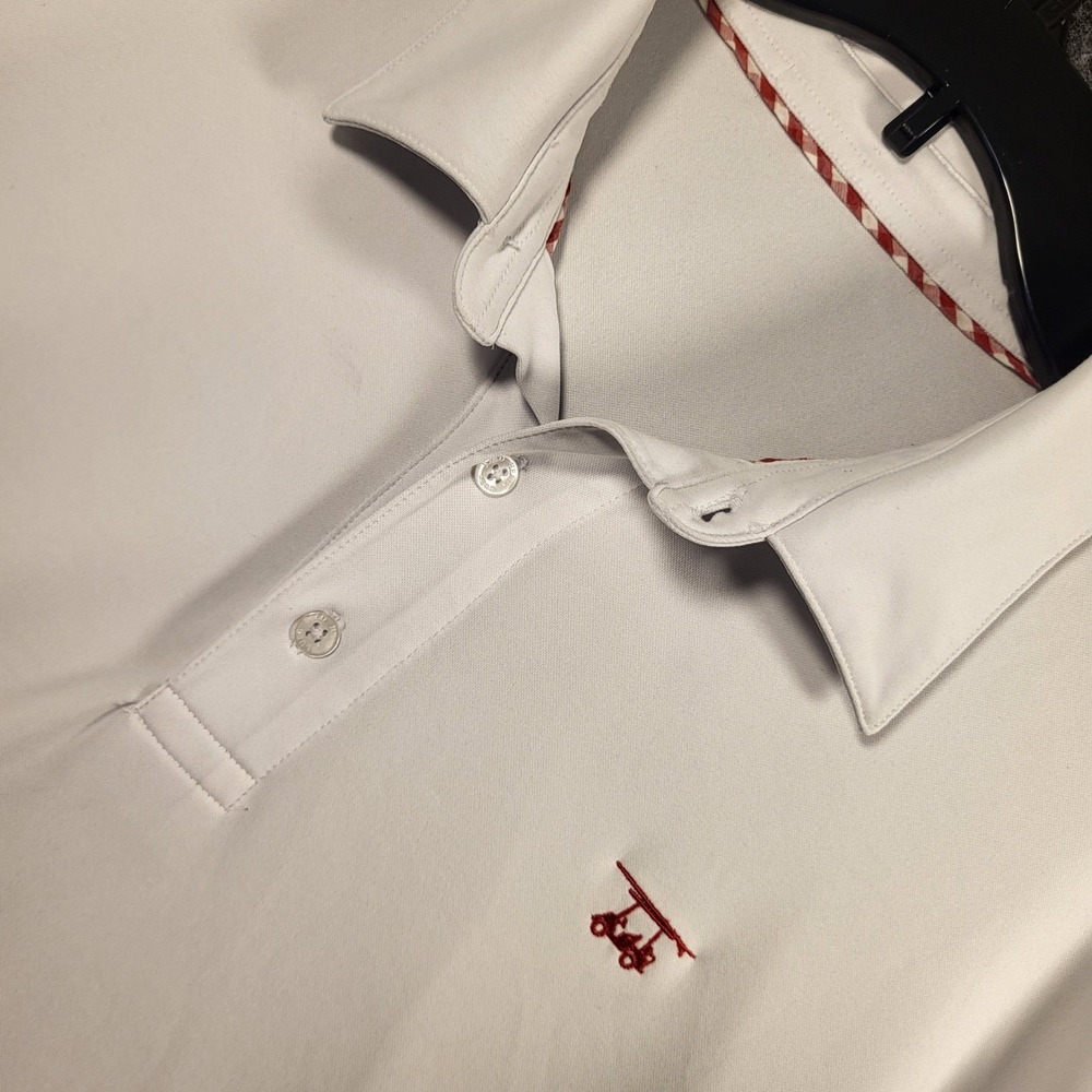 Bald Head Blues Mens White Performance Golf Polo Shirt Surfboard Cart Logo XL